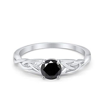 Celtic Trinity Engagement Ring Simulated Black CZ Solid 925 Sterling Silver